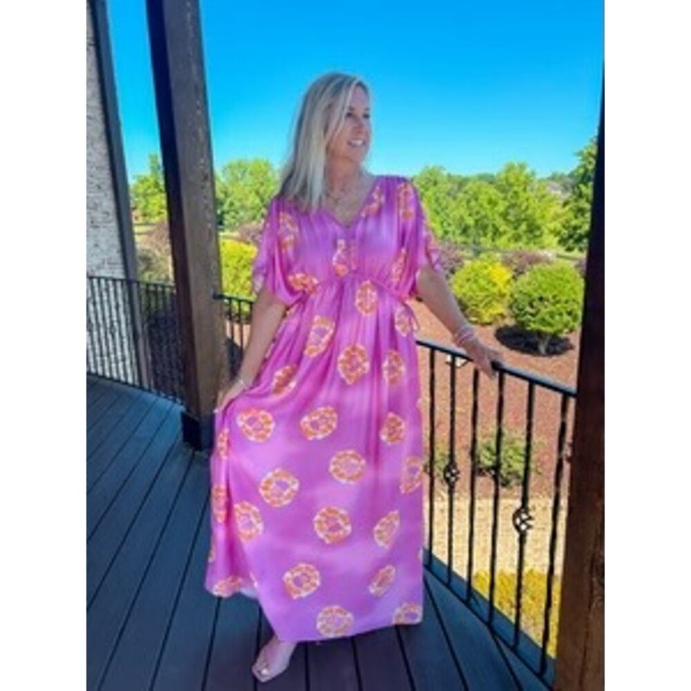 MSRP $70 NWT Easel Floral Printed Midi Kaftan Dress Size M-L | SAME DAY SHIP - Picture 2 of 9
